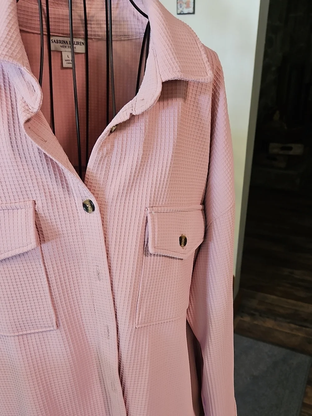 👚Sabrina Lauren Dusty Pink Waffle-Knit Shirt Jacket
